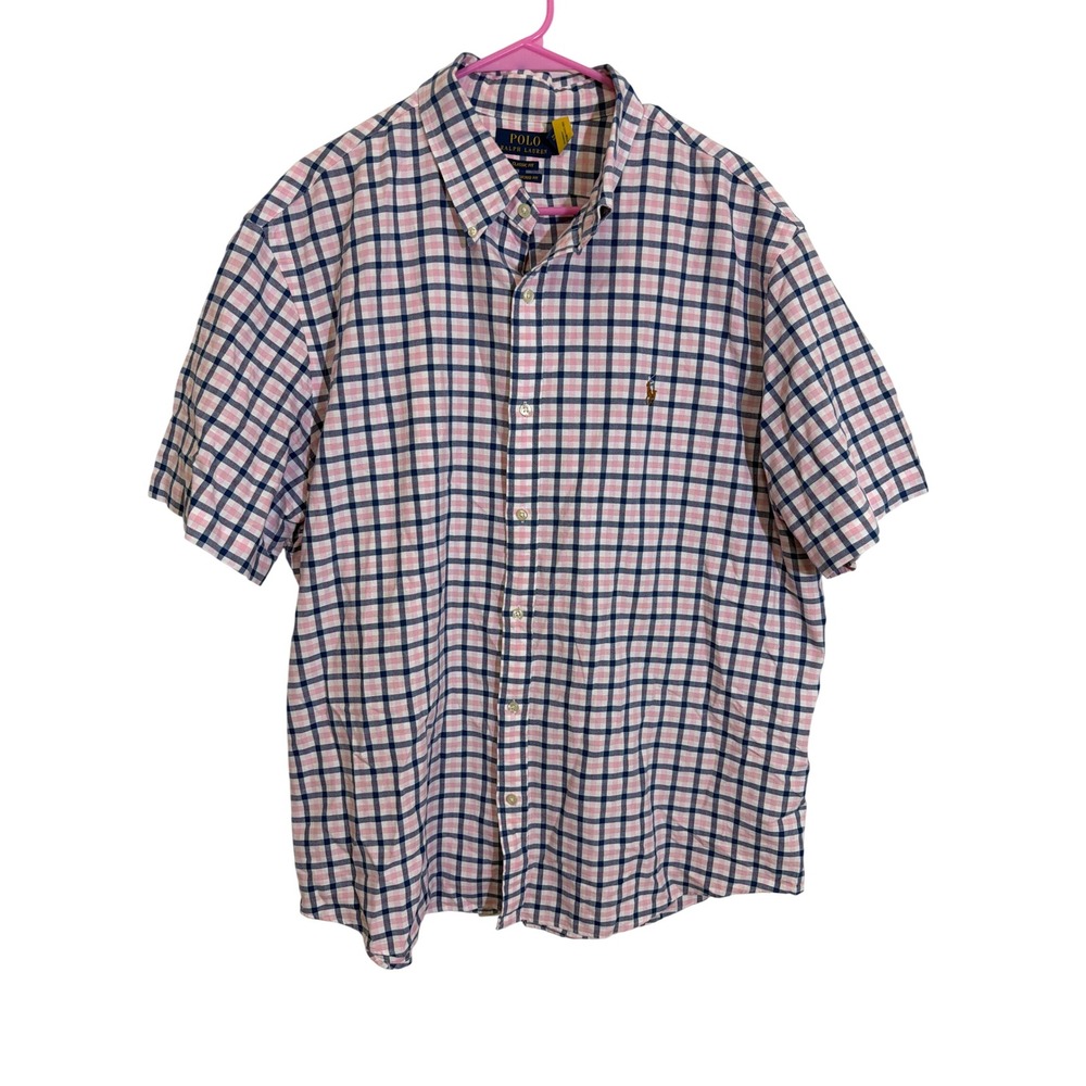 Polo Ralph Lauren Mens XXL Classic Fit RL Untucked Pink Navy Plaid SS Shirt